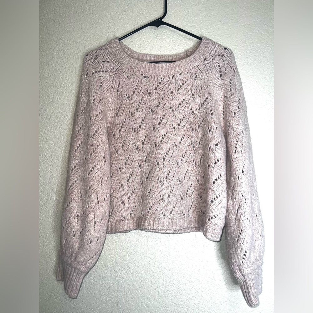 J. Crew Light Pink Pointelle Wool Blend Crew Neck Sweater Sz L - Picture 13 of 13